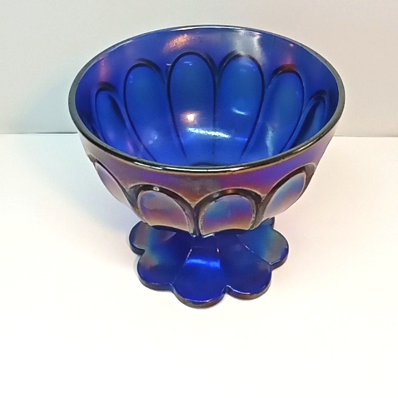 ☀️ Vintage Northwood cobalt blue carnival glass pedestal bowl. - Picture 3 of 9